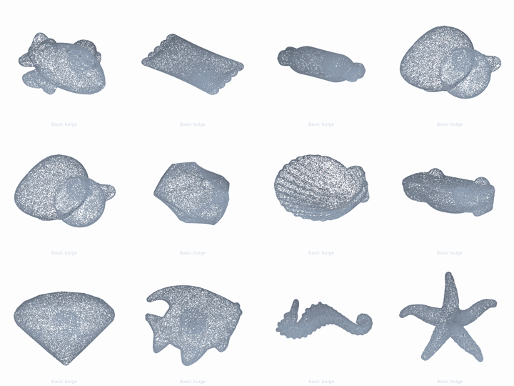 Animated 4 by 3 gallery of AF3AD-generated pseudo-anomaly examples across multiple object categories.